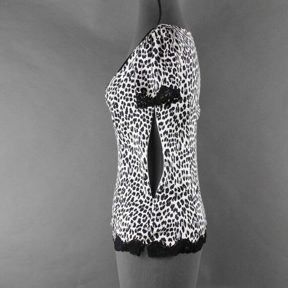 White House Black Market Sz 0 Black White Silk Stretch Lace Silk Spandex Top - Picture 3 of 8